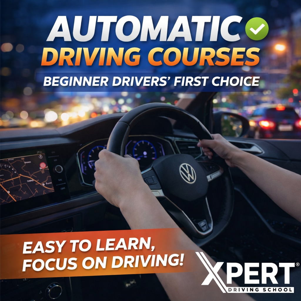 Driving school at twilight in motion